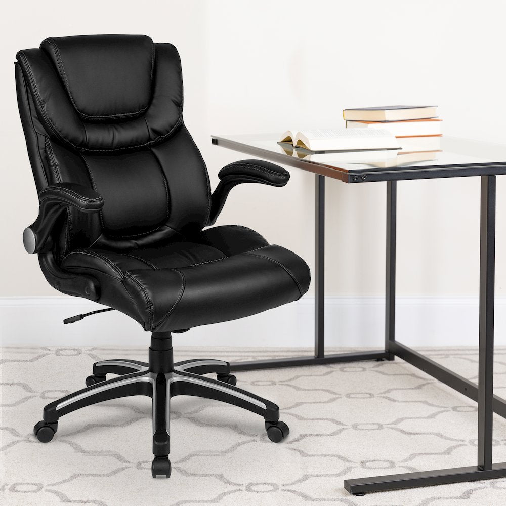 High Back Black Executive Swivel Office Chair with Double Layered Headrest