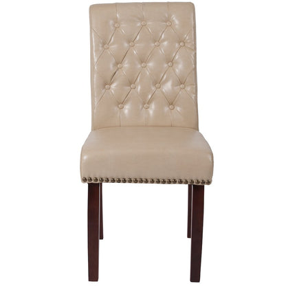 Beige Parsons Chair with Rolled Back, Accent Nail Trim and Walnut Finish