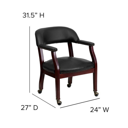 Black Vinyl Luxurious Conference Chair with Accent Nail Trim and Casters
