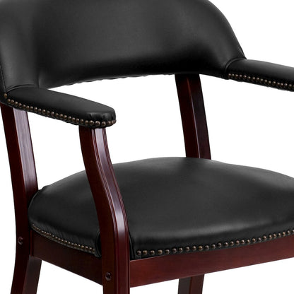 Black Vinyl Luxurious Conference Chair with Accent Nail Trim and Casters