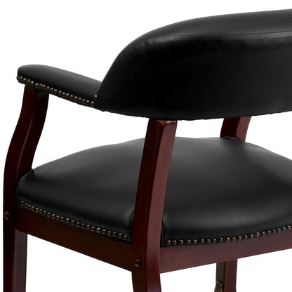 Black Vinyl Luxurious Conference Chair with Accent Nail Trim and Casters