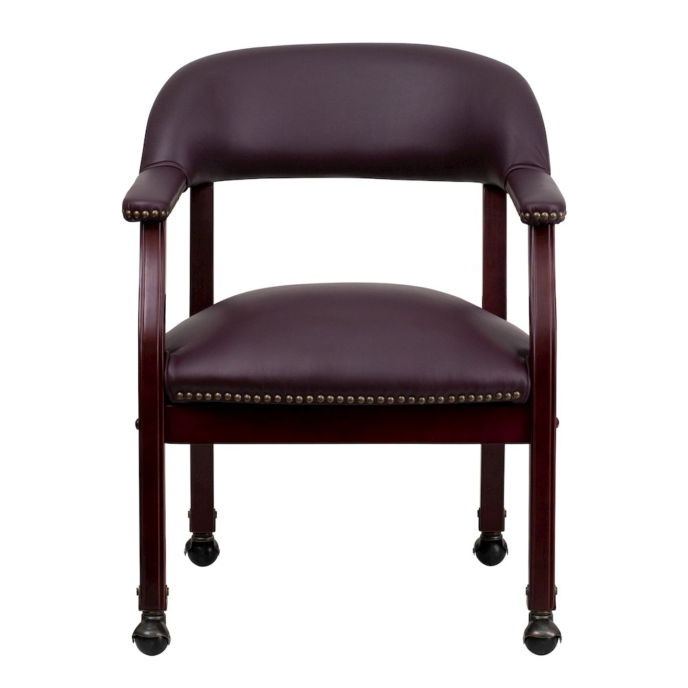 Burgundy LeatherSoft Conference Chair with Accent Nail Trim and Casters