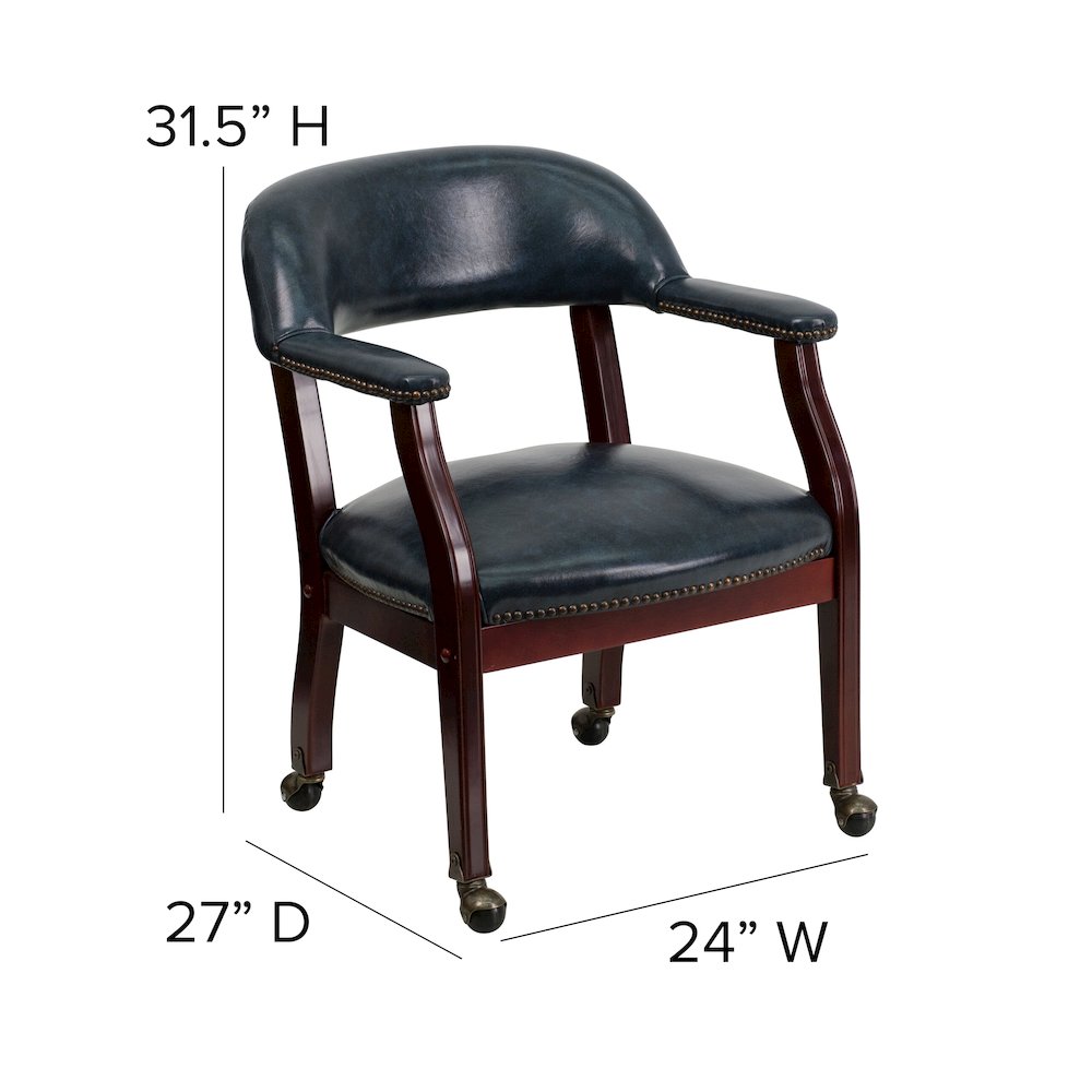 Navy Vinyl Luxurious Conference Chair with Accent Nail Trim and Casters