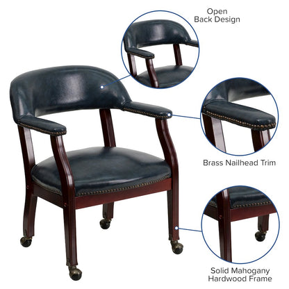 Navy Vinyl Luxurious Conference Chair with Accent Nail Trim and Casters