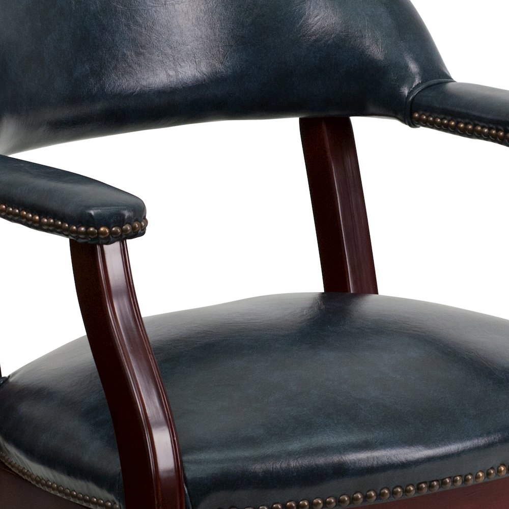 Navy Vinyl Luxurious Conference Chair with Accent Nail Trim and Casters