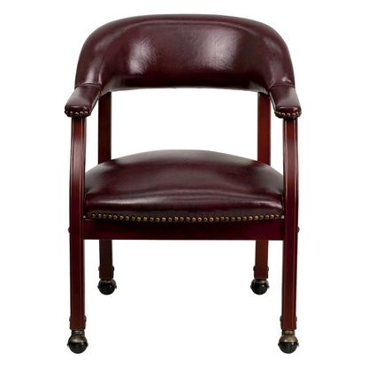Oxblood Vinyl Luxurious Conference Chair with Accent Nail Trim and Casters