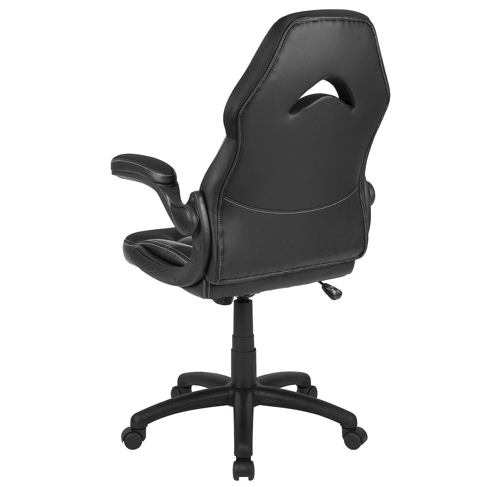 Gaming Chair Racing Office Ergonomic Computer PC Adjustable Swivel Chair with Flip-up Arms, Black LeatherSoft