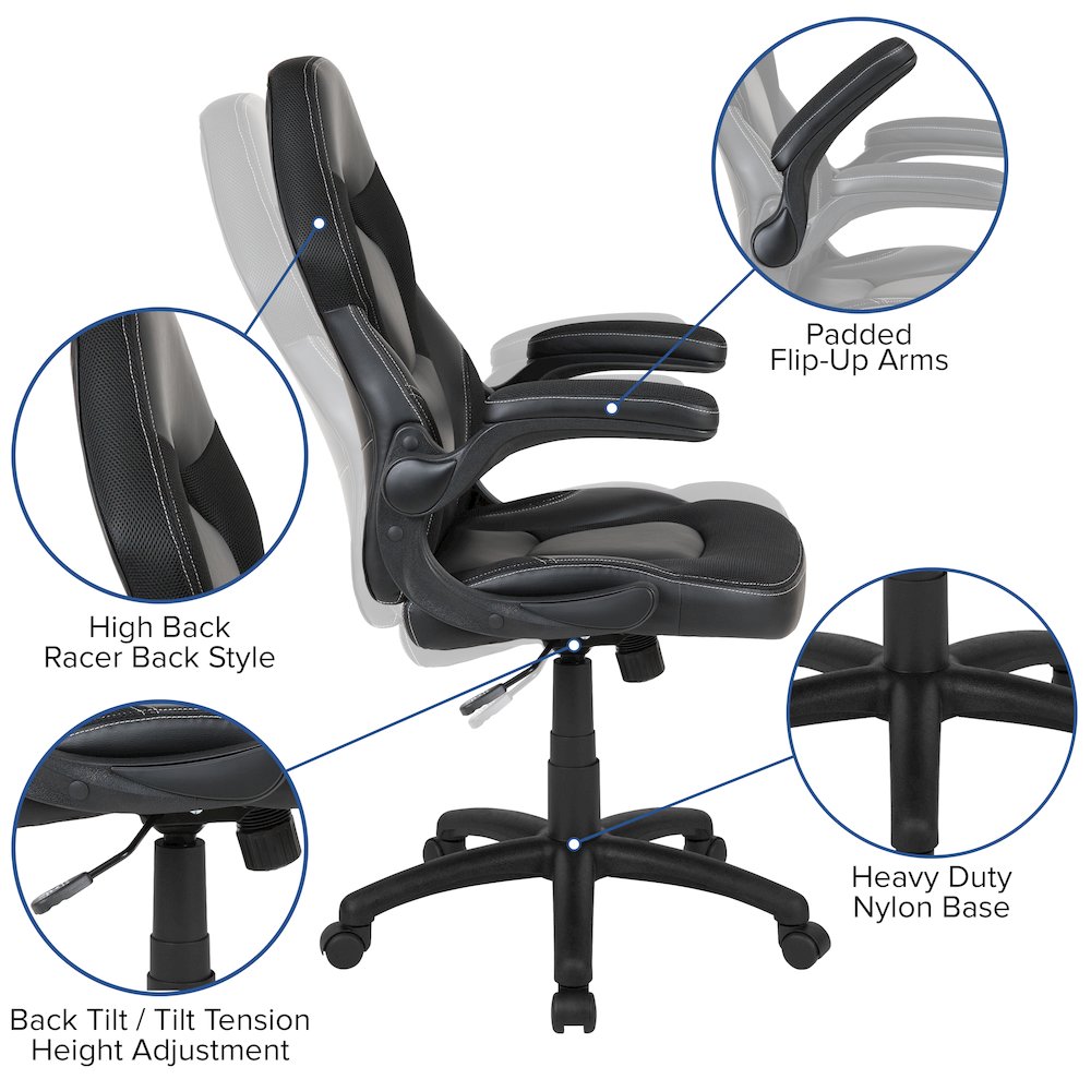Gaming Chair Racing Office Ergonomic Computer PC Adjustable Swivel Chair with Flip-up Arms, Black LeatherSoft