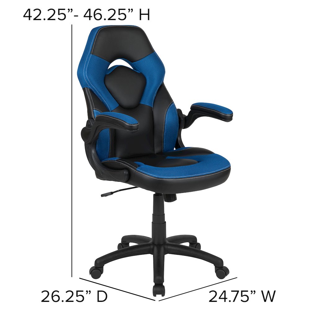 Gaming Chair Racing Office Ergonomic Computer PC Adjustable Swivel Chair with Flip-up Arms, Blue/Black LeatherSoft