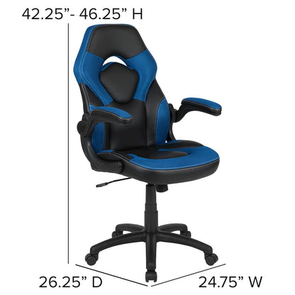 Gaming Chair Racing Office Ergonomic Computer PC Adjustable Swivel Chair with Flip-up Arms, Blue/Black LeatherSoft