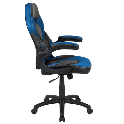 Gaming Chair Racing Office Ergonomic Computer PC Adjustable Swivel Chair with Flip-up Arms, Blue/Black LeatherSoft