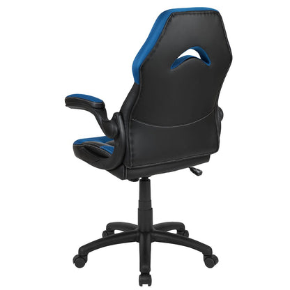 Gaming Chair Racing Office Ergonomic Computer PC Adjustable Swivel Chair with Flip-up Arms, Blue/Black LeatherSoft