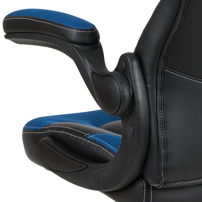 Gaming Chair Racing Office Ergonomic Computer PC Adjustable Swivel Chair with Flip-up Arms, Blue/Black LeatherSoft