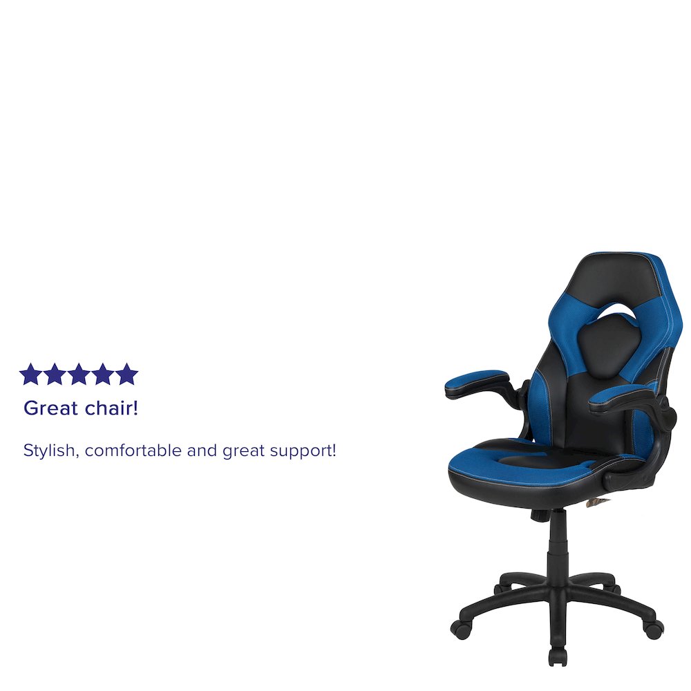 Gaming Chair Racing Office Ergonomic Computer PC Adjustable Swivel Chair with Flip-up Arms, Blue/Black LeatherSoft