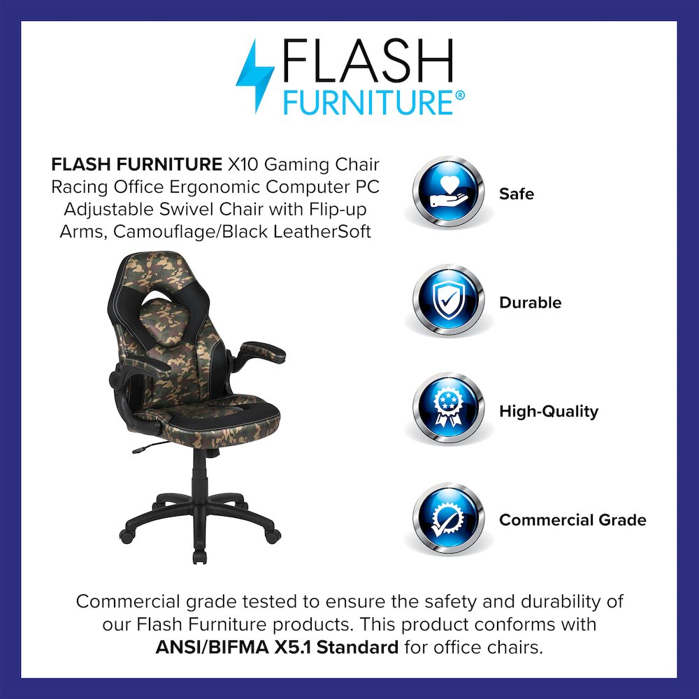 X10 Gaming Chair Racing Office Computer Swivel Chair, Camouflage/Black