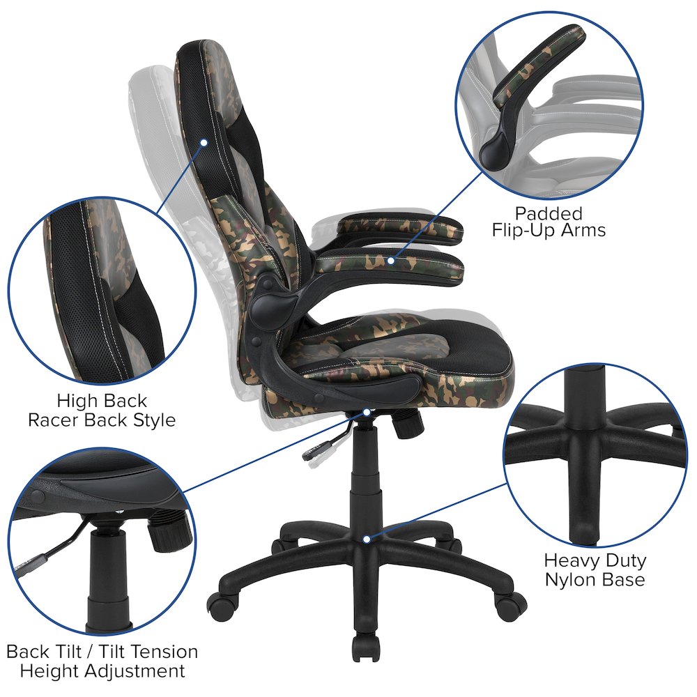 X10 Gaming Chair Racing Office Computer Swivel Chair, Camouflage/Black