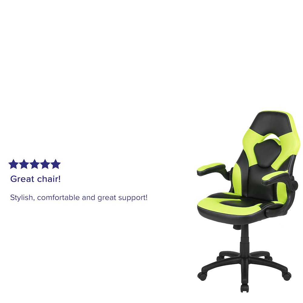 Gaming Chair Racing Office Ergonomic Computer PC Adjustable Swivel Chair with Flip-up Arms, Neon Green/Black LeatherSoft