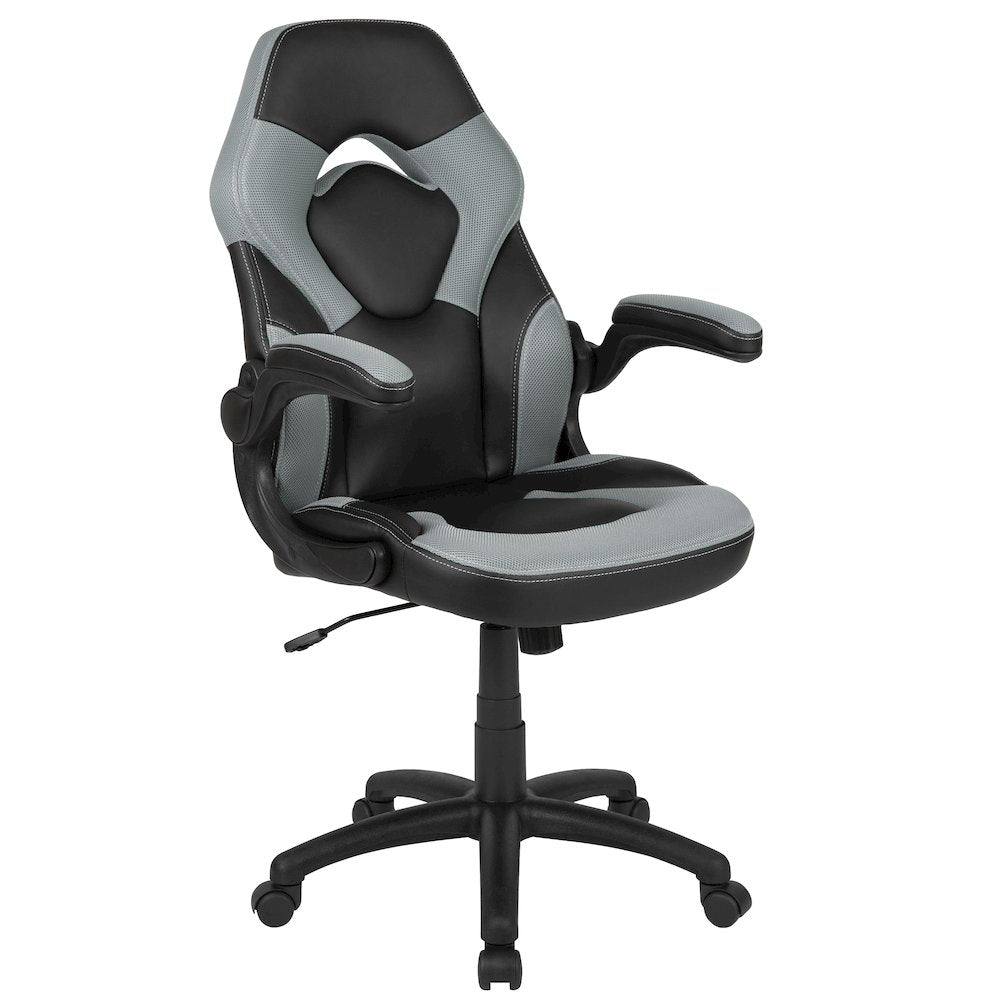 Gaming Chair Racing Office Ergonomic Computer PC Adjustable Swivel Chair with Flip-up Arms, Gray/Black LeatherSoft