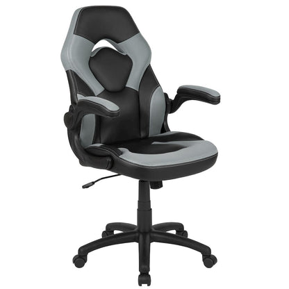 Gaming Chair Racing Office Ergonomic Computer PC Adjustable Swivel Chair with Flip-up Arms, Gray/Black LeatherSoft