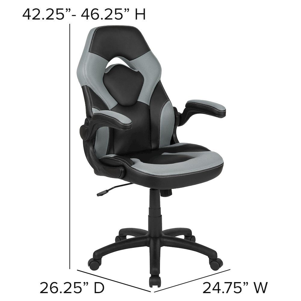 Gaming Chair Racing Office Ergonomic Computer PC Adjustable Swivel Chair with Flip-up Arms, Gray/Black LeatherSoft