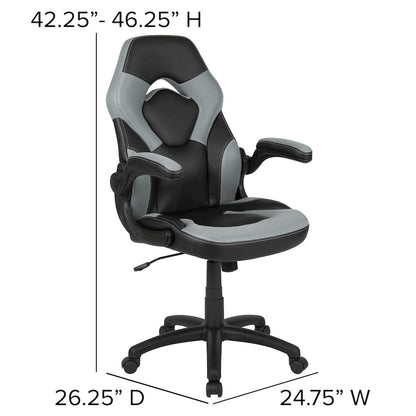 Gaming Chair Racing Office Ergonomic Computer PC Adjustable Swivel Chair with Flip-up Arms, Gray/Black LeatherSoft