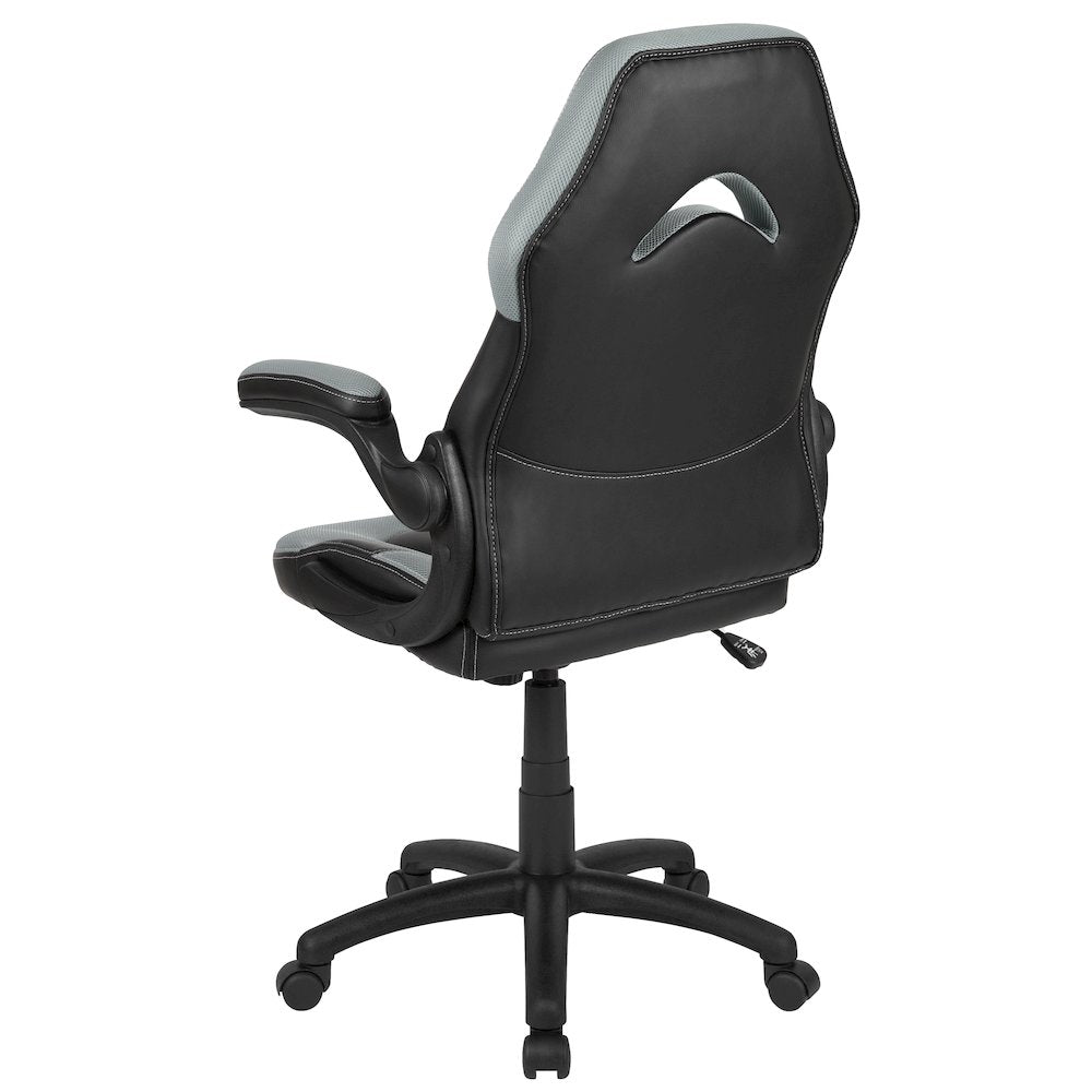 Gaming Chair Racing Office Ergonomic Computer PC Adjustable Swivel Chair with Flip-up Arms, Gray/Black LeatherSoft