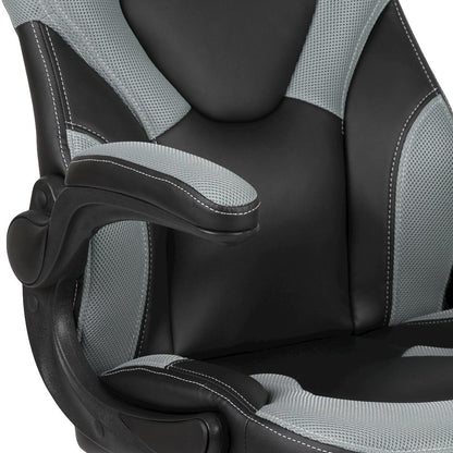 Gaming Chair Racing Office Ergonomic Computer PC Adjustable Swivel Chair with Flip-up Arms, Gray/Black LeatherSoft