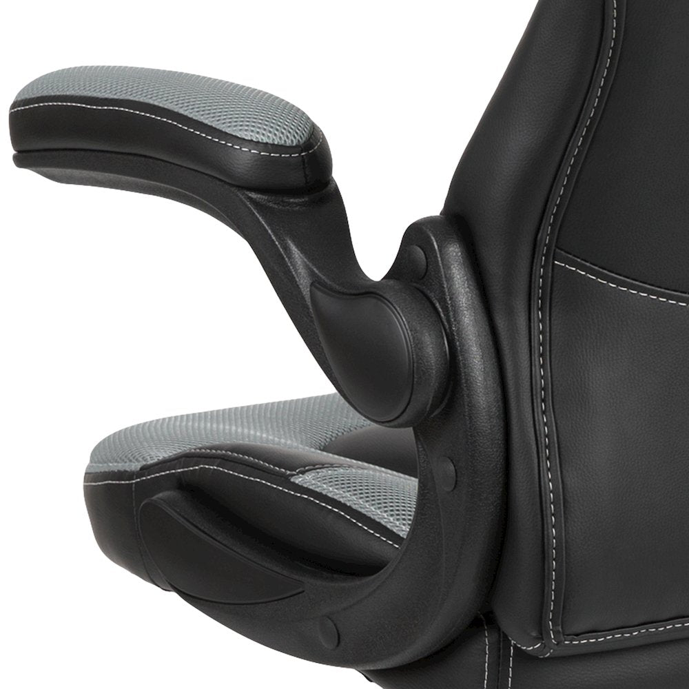 Gaming Chair Racing Office Ergonomic Computer PC Adjustable Swivel Chair with Flip-up Arms, Gray/Black LeatherSoft