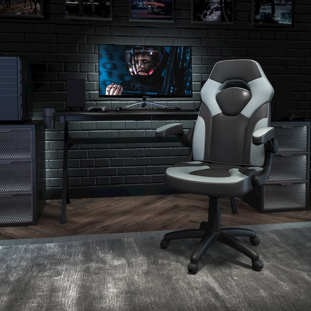 X10 Gaming Chair Racing Office Computer Swivel Chair, Gray/Black LeatherSoft