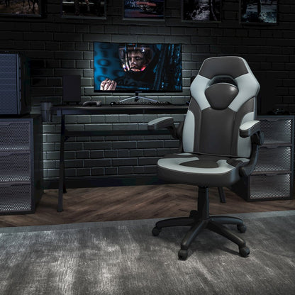 X10 Gaming Chair Racing Office Computer Swivel Chair, Gray/Black LeatherSoft