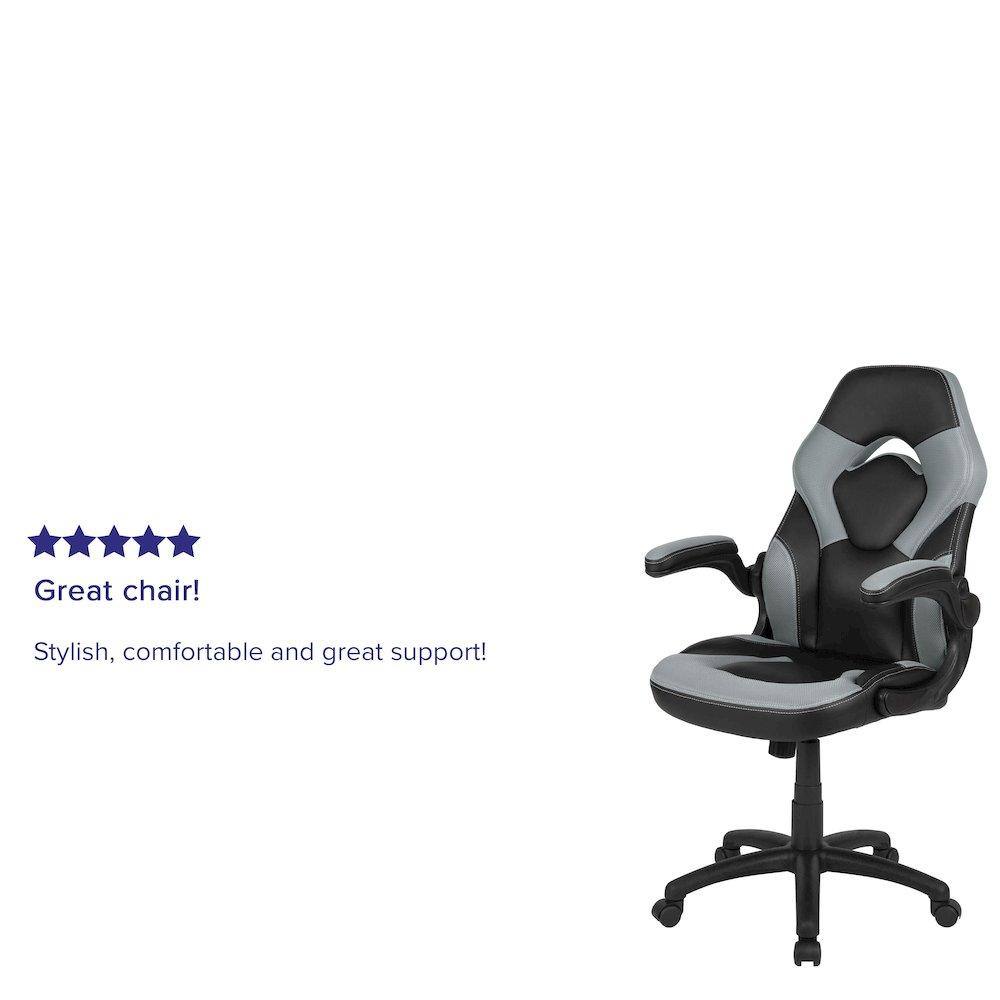 Gaming Chair Racing Office Ergonomic Computer PC Adjustable Swivel Chair with Flip-up Arms, Gray/Black LeatherSoft