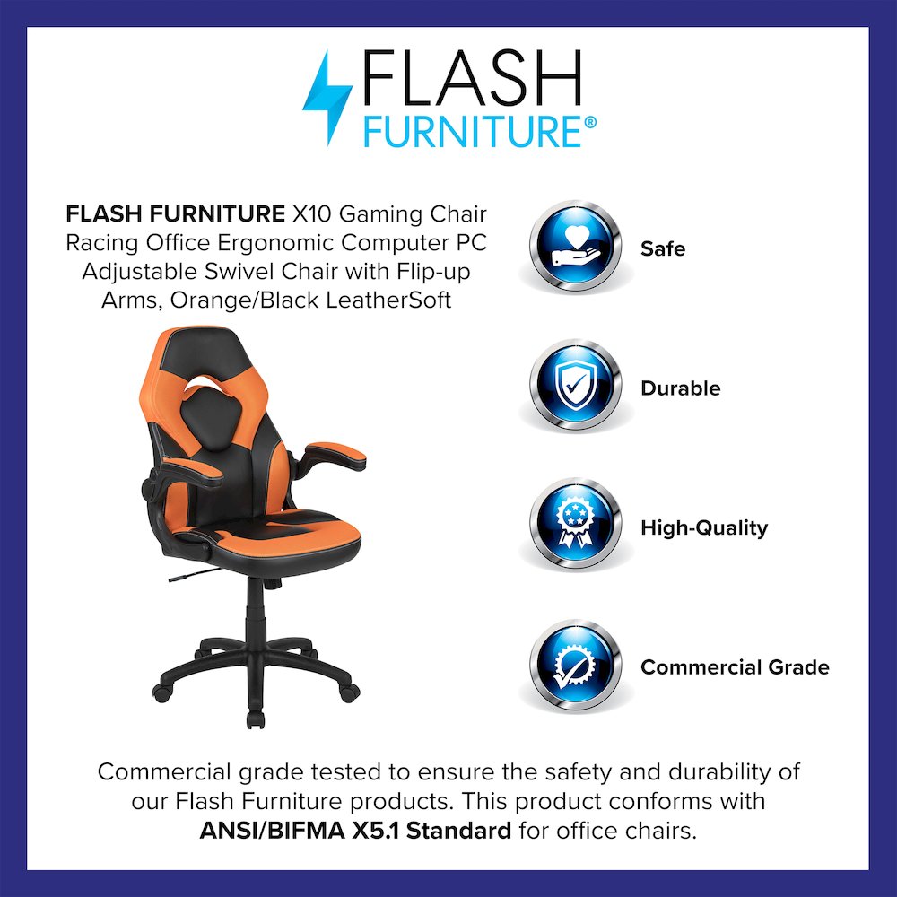 X10 Gaming Chair Racing Office Computer Swivel Chair, Orange/Black LeatherSoft