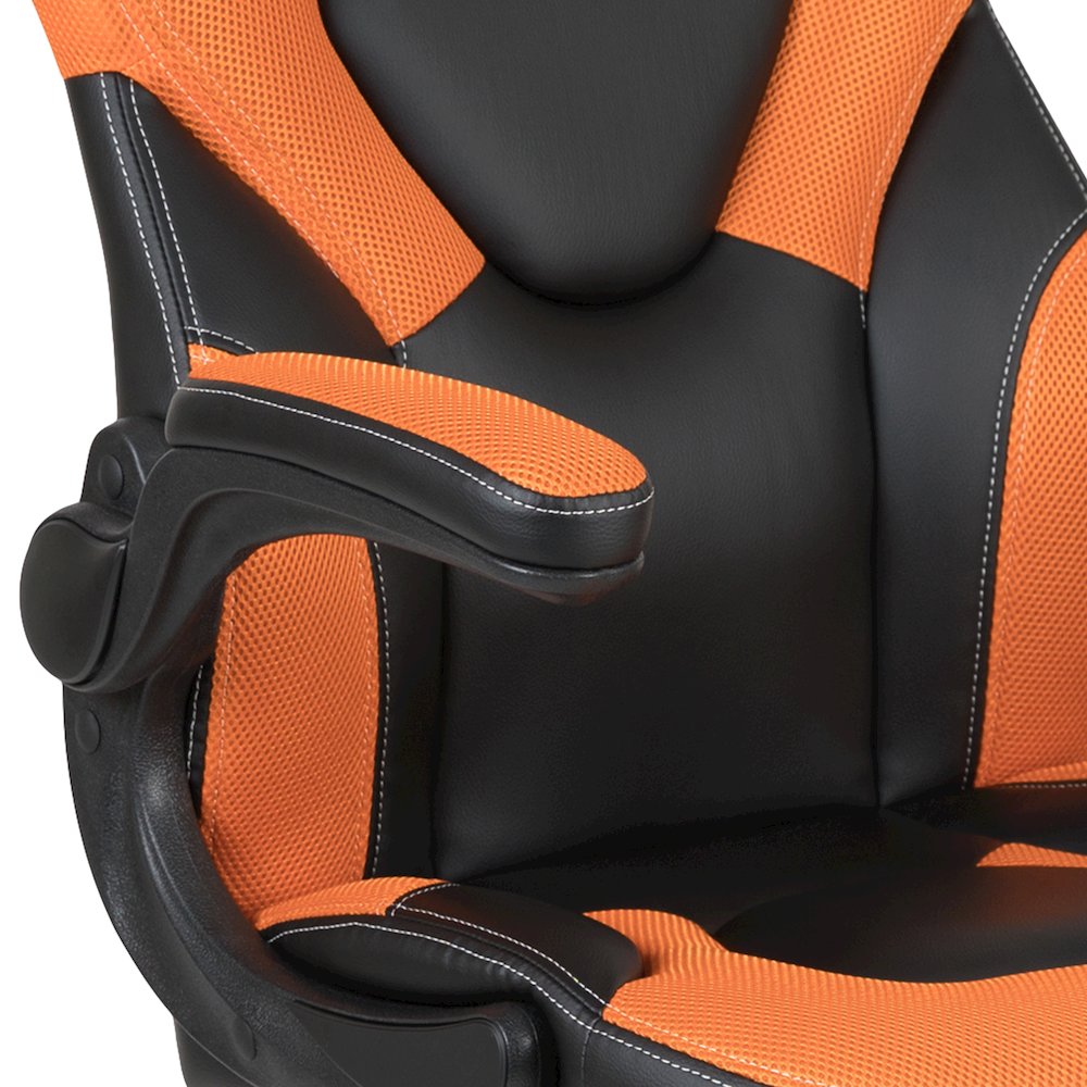 Gaming Chair Racing Office Ergonomic Computer PC Adjustable Swivel Chair with Flip-up Arms, Orange/Black LeatherSoft