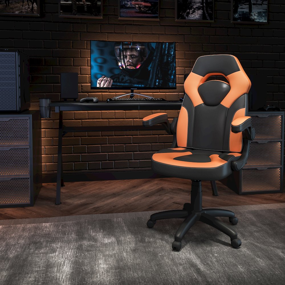 X10 Gaming Chair Racing Office Computer Swivel Chair, Orange/Black LeatherSoft