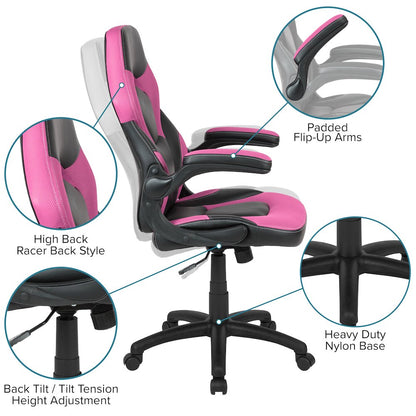 X10 Gaming Chair Racing Office Computer Swivel Chair, Pink/Black LeatherSoft