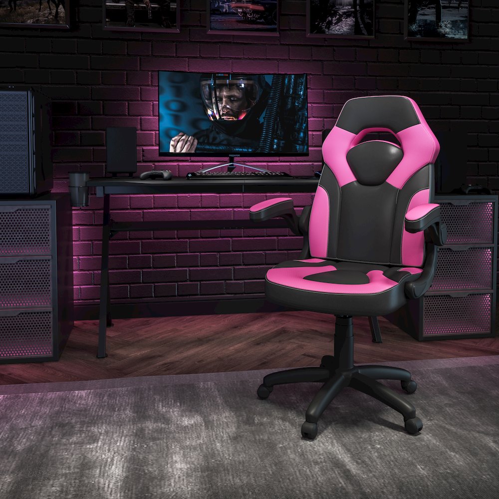 X10 Gaming Chair Racing Office Computer Swivel Chair, Pink/Black LeatherSoft
