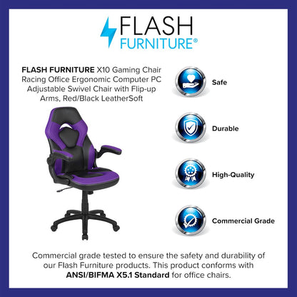 X10 Gaming Chair Racing Office Computer Swivel Chair, Purple/Black LeatherSoft