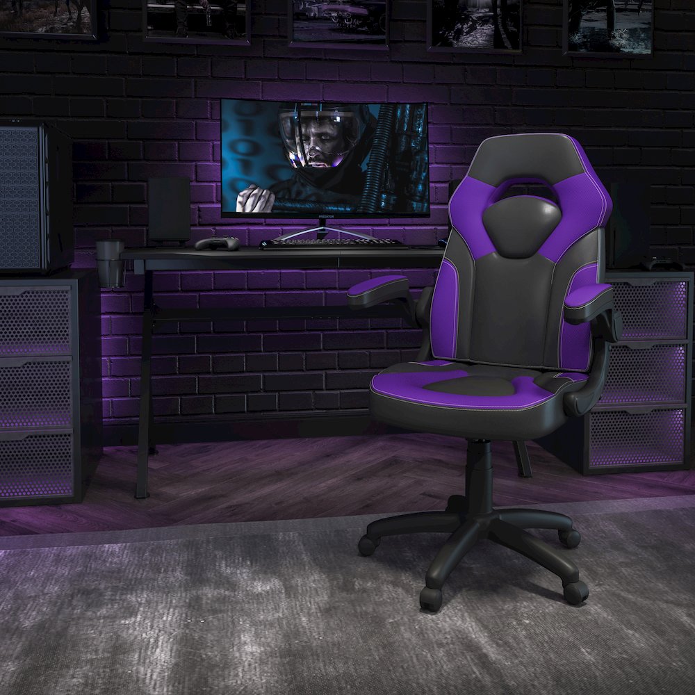 X10 Gaming Chair Racing Office Computer Swivel Chair, Purple/Black LeatherSoft