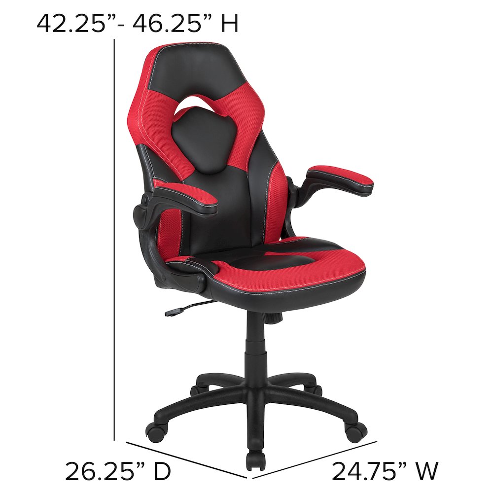 Gaming Chair Racing Office Ergonomic Computer PC Adjustable Swivel Chair with Flip-up Arms, Red/Black LeatherSoft