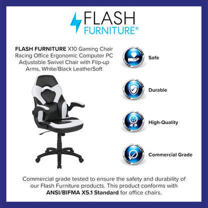 X10 Gaming Chair Racing Office Computer Swivel Chair, White/Black LeatherSoft