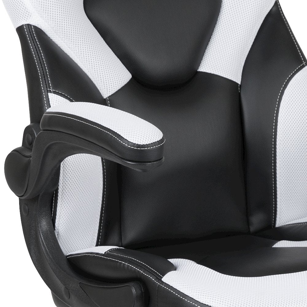 X10 Gaming Chair Racing Office Computer Swivel Chair, White/Black LeatherSoft