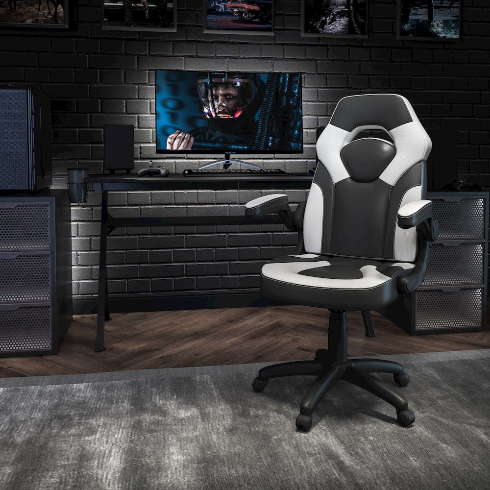 X10 Gaming Chair Racing Office Computer Swivel Chair, White/Black LeatherSoft