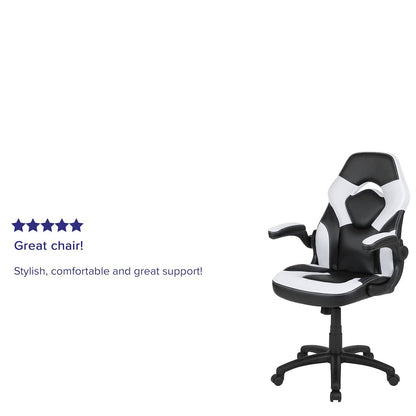 X10 Gaming Chair Racing Office Computer Swivel Chair, White/Black LeatherSoft