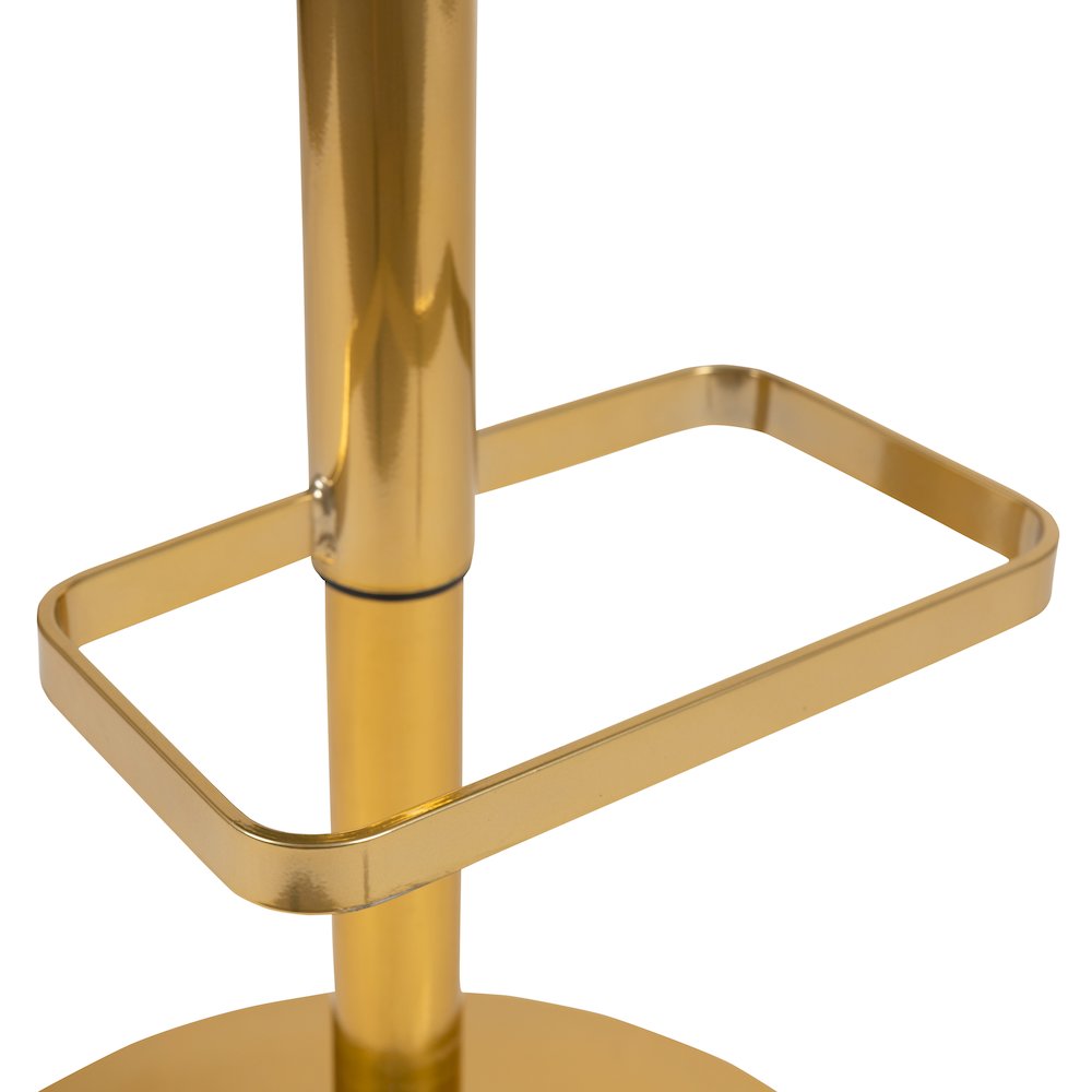 Black Vinyl Adjustable Height Barstool with Rounded Mid-Back and Gold Base