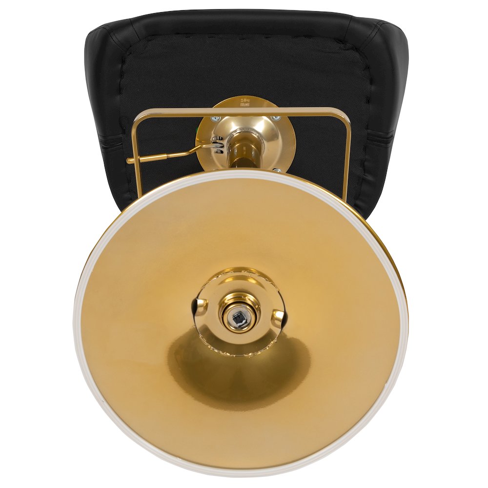 Black Vinyl Adjustable Height Barstool with Rounded Mid-Back and Gold Base