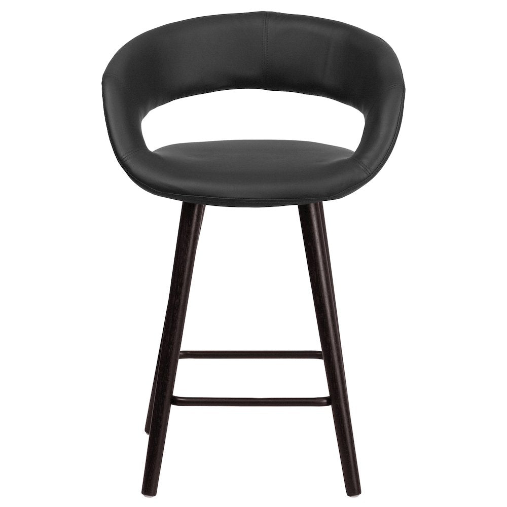 24'' High Contemporary Cappuccino Wood Rounded Open Back Counter Height Stool in Black Vinyl