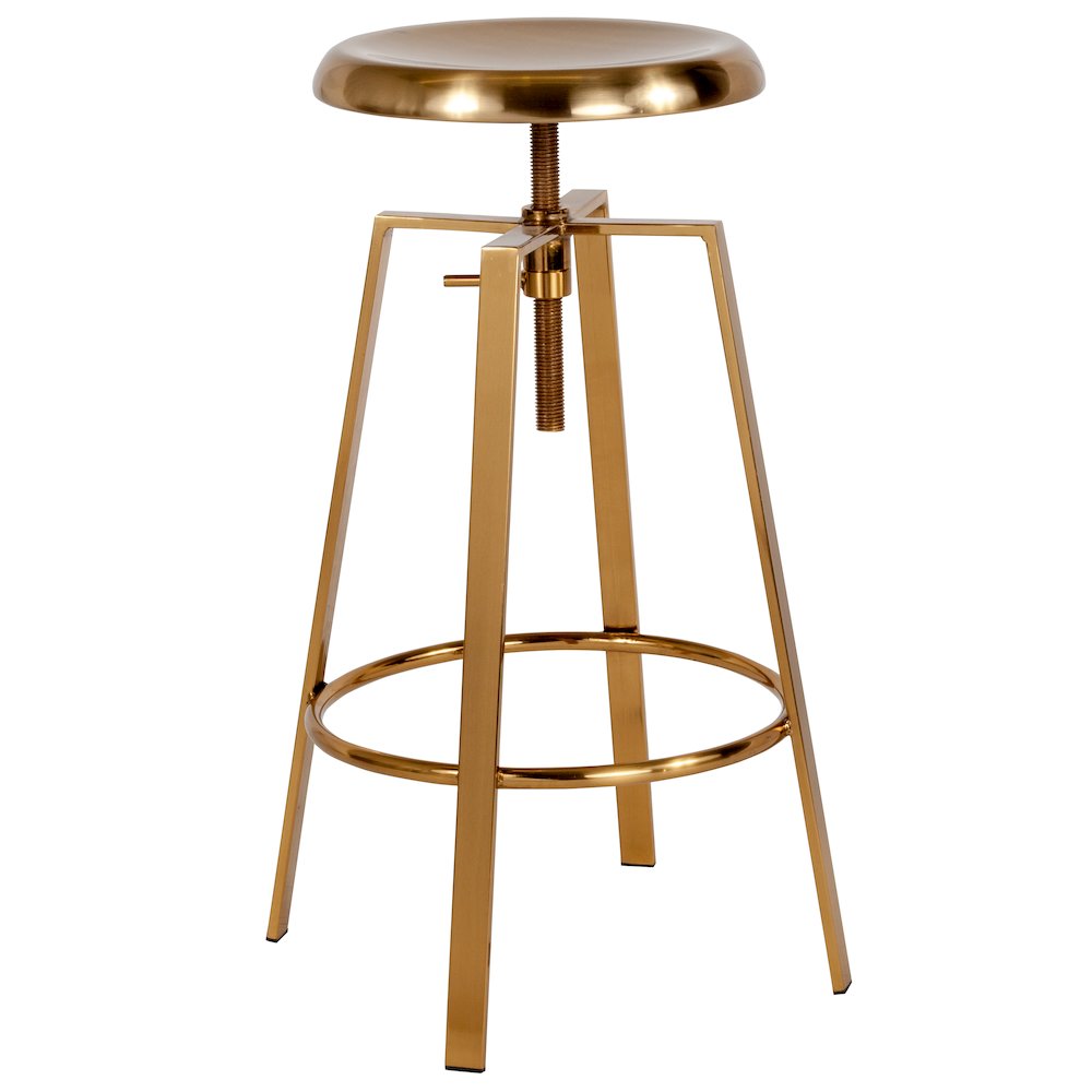 Industrial Style Barstool with Swivel Lift Adjustable Height Seat in Gold Finish