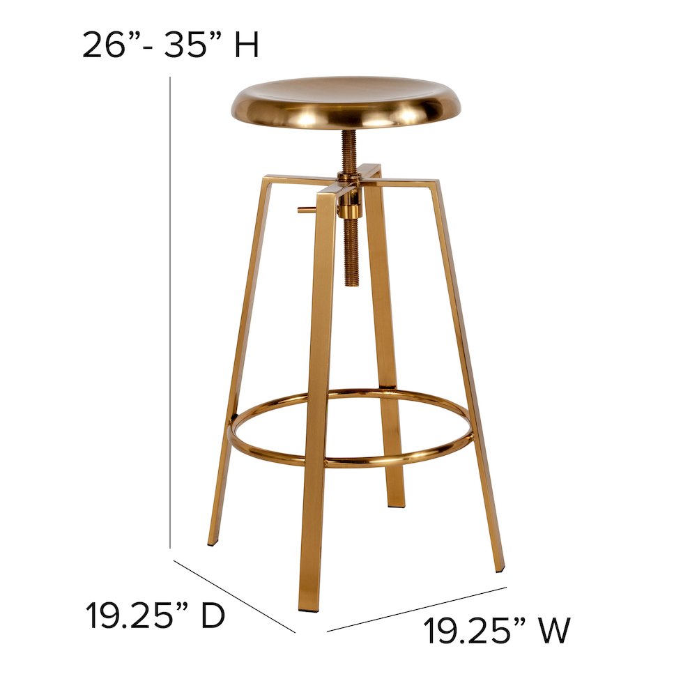 Industrial Style Barstool with Swivel Lift Adjustable Height Seat in Gold Finish
