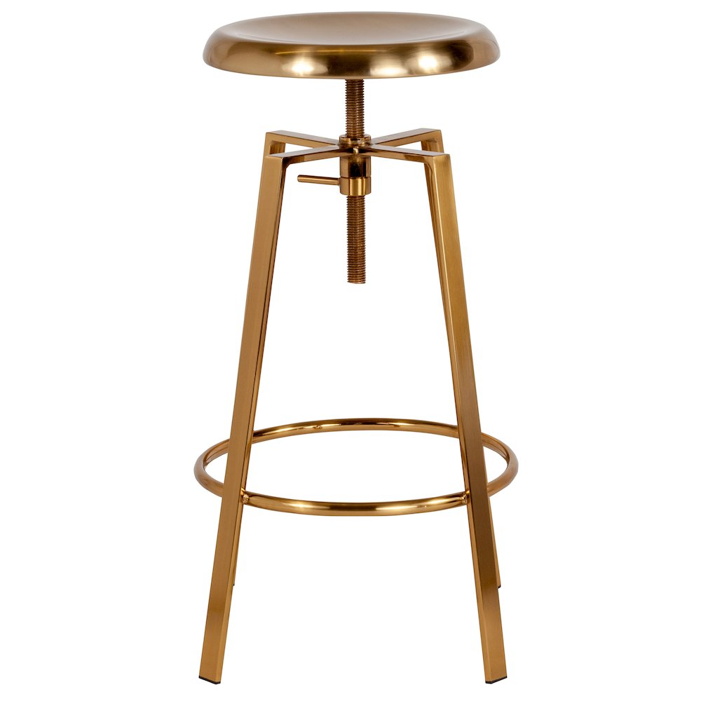 Industrial Style Barstool with Swivel Lift Adjustable Height Seat in Gold Finish