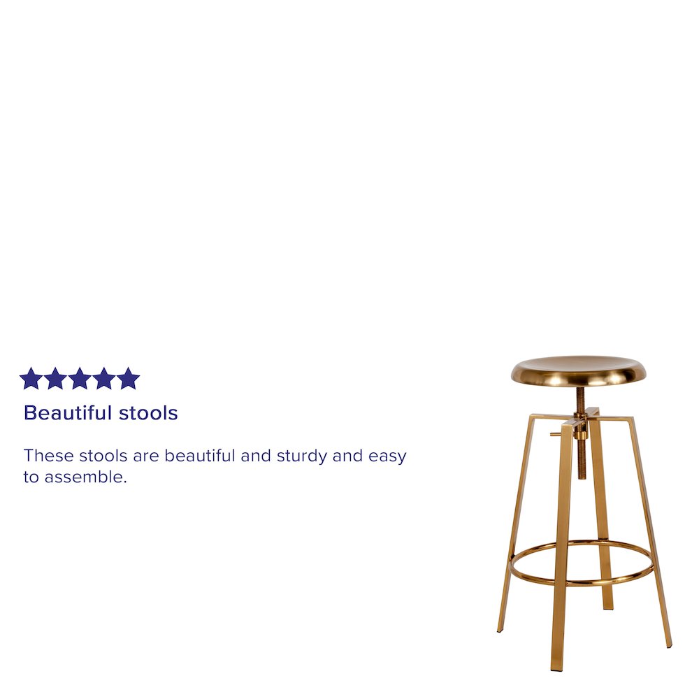 Industrial Style Barstool with Swivel Lift Adjustable Height Seat in Gold Finish